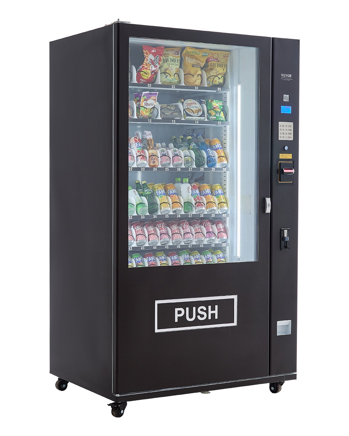 Máquina expendedora refrigerada combinada VEVOR, con 60 ranuras, para refrigerios y refrescos, con aceptador de billetes y monedas TIC, 6 niveles de gran capacidad para negocios, centros comerciales, oficinas y escuelas.