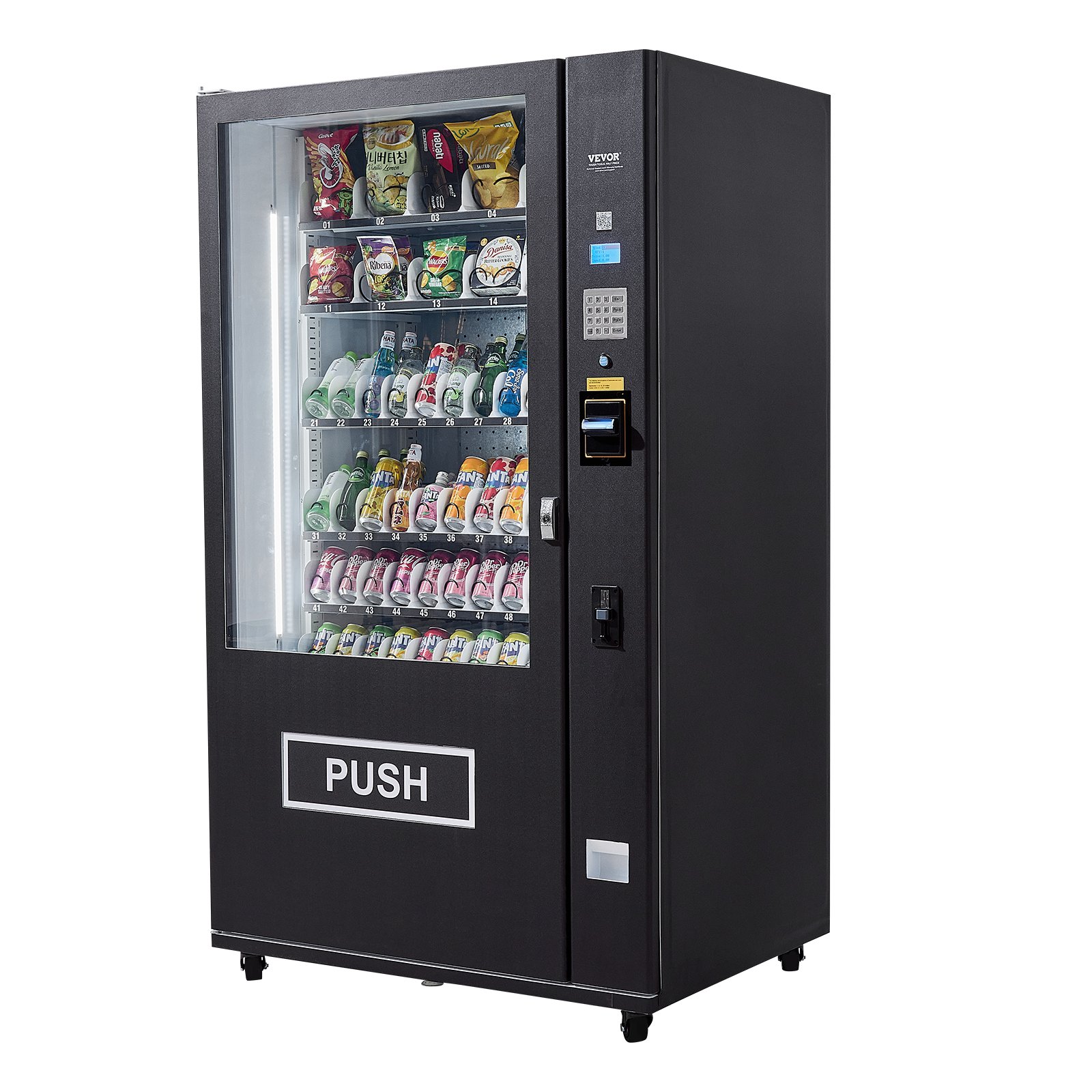 Máquina expendedora refrigerada combinada VEVOR, con 60 ranuras, para refrigerios y refrescos, con aceptador de billetes y monedas TIC, 6 niveles de gran capacidad para negocios, centros comerciales, oficinas y escuelas.