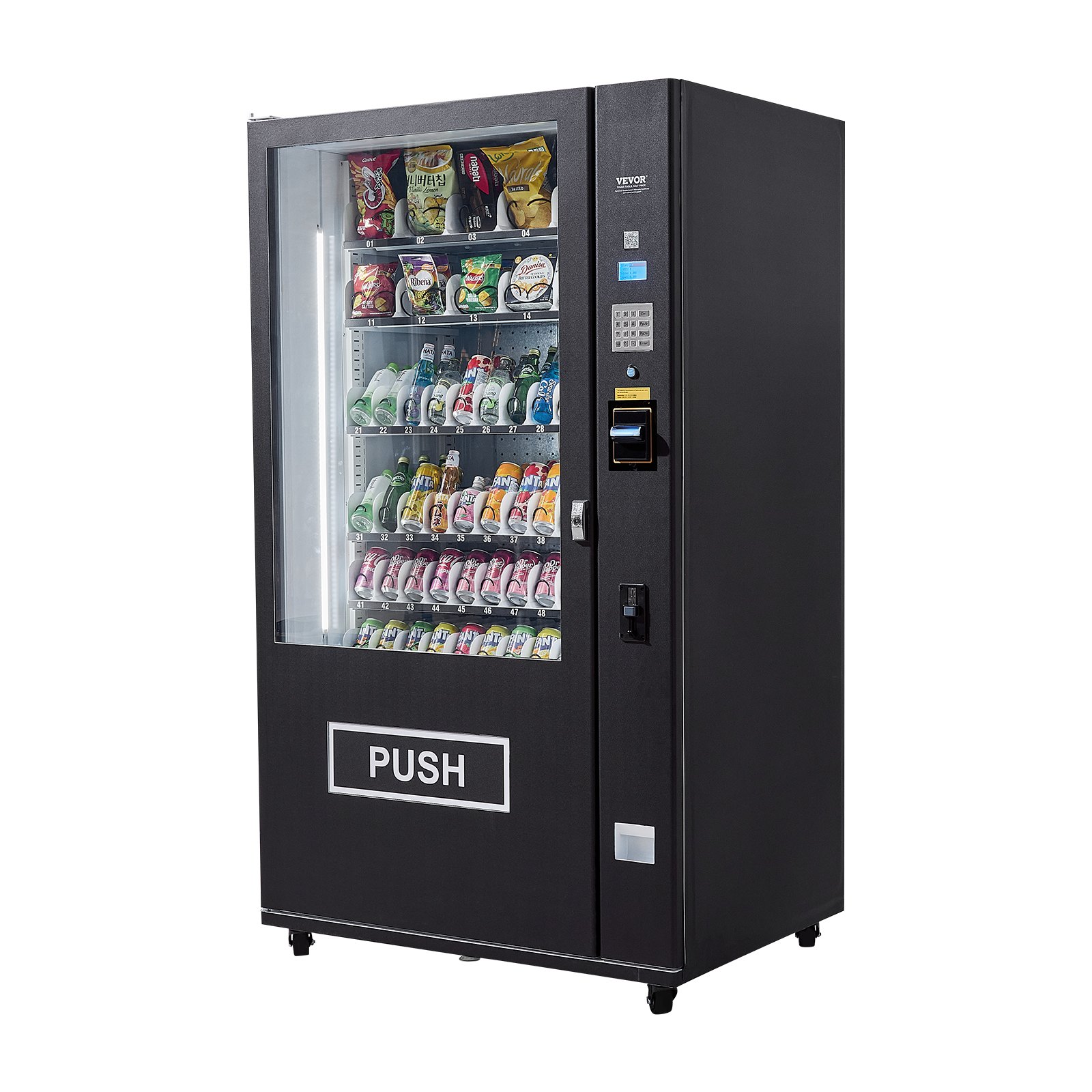 Máquina expendedora refrigerada combinada VEVOR, con 60 ranuras, para refrigerios y refrescos, con aceptador de billetes y monedas TIC, 6 niveles de gran capacidad para negocios, centros comerciales, oficinas y escuelas.