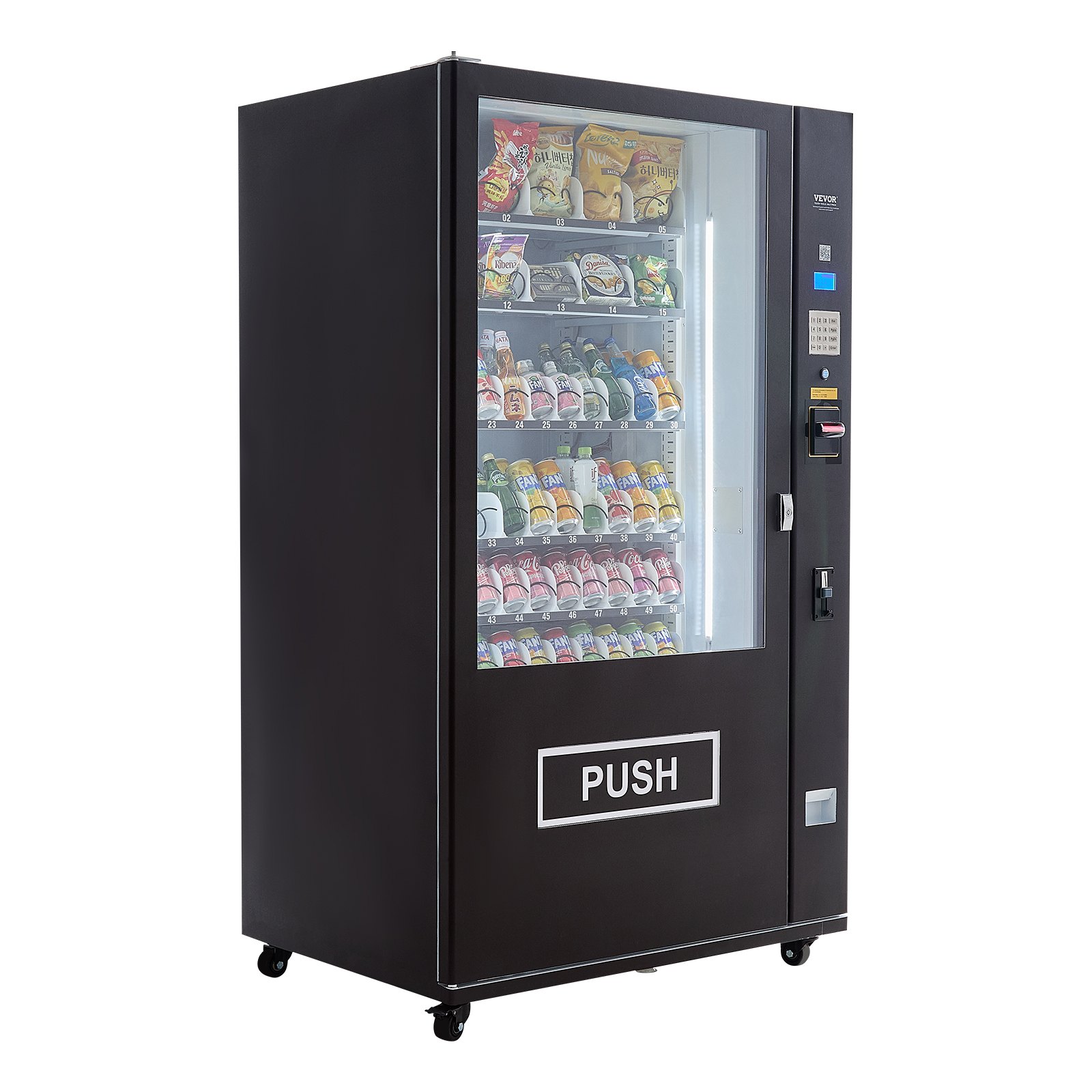 Máquina expendedora refrigerada combinada VEVOR, con 60 ranuras, para refrigerios y refrescos, con aceptador de billetes y monedas TIC, 6 niveles de gran capacidad para negocios, centros comerciales, oficinas y escuelas.