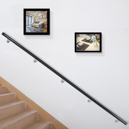 Stair Handrail, Stair Rail Aluminum Modern Handrail For Stairs 13ft Length Black