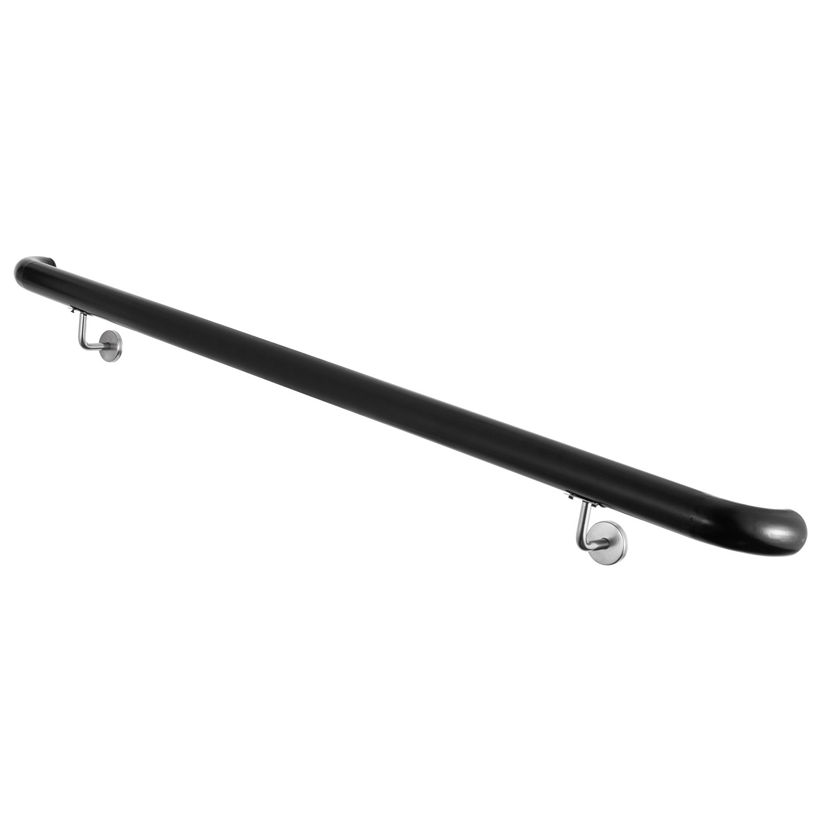 Aluminum Indoor Handrail for Stairs 3ft Length Black Wall-Mounted Round Tubes