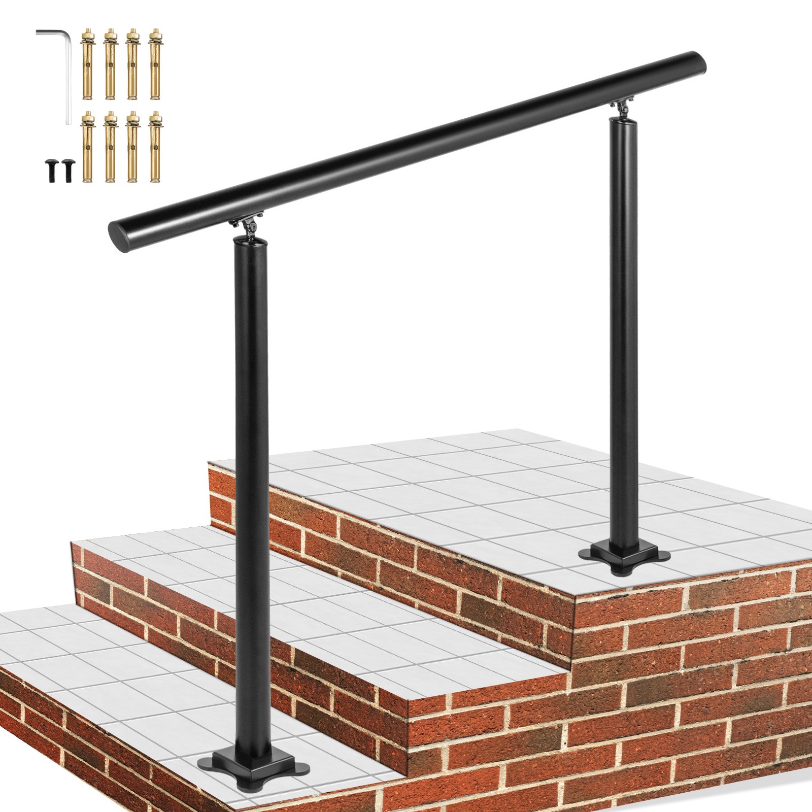 VEVOR Handrail Outdoor Stairs,91cm Outdoor Handrail, Outdoor Stair Railing Adjustable from 0 to 60 Degrees Handrail for Stairs Outdoor Black Aluminum Stair Railing for Garden, Office Area