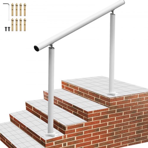 VEVOR Outdoor Stair Railing Kit, 4 FT Handrails 1-4 Steps, Adjustable Angle White Aluminum Stair Hand Rail for The Elderly, Handrails for Outdoor Steps