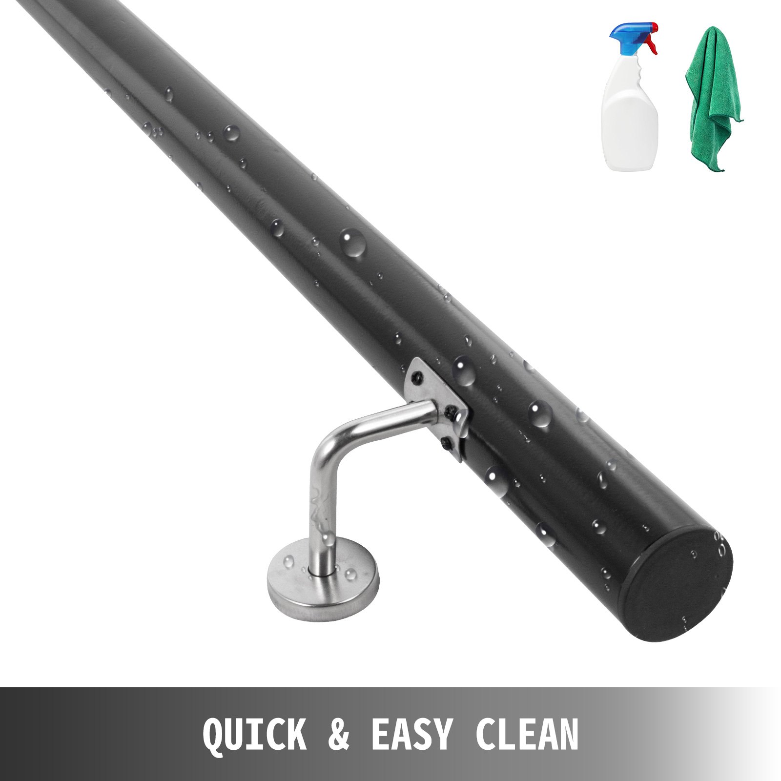 Handrail for Stairs Stair Handrail Stair Rails 7' Black Wall-Mounted Indoor Rail