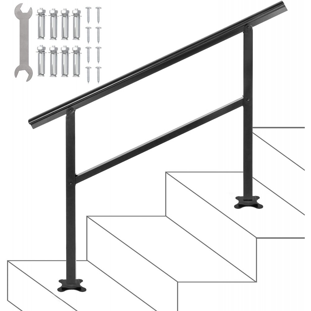 Main courante d'escalier extérieur, main courante extérieure 48 x 35,5 pouces noire pour 1/2/3 marches
