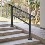 modern black VEVOR outdoor handrail on concrete steps amidst a lush garden.