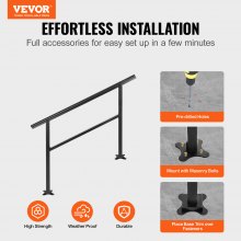 VEVOR Handrail Banister Outdoor Stairs 48X35.5 Inch Outdoor Handrail Stair Railing Adjustable from 0 to 45 Degrees Handrail for Cross Bar Stairs Outdoor Aluminum Black Stair Railing