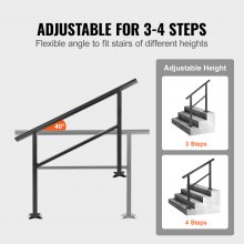 VEVOR Handrail Banister Outdoor Stairs 48X35.5 Inch Outdoor Handrail Stair Railing Adjustable from 0 to 45 Degrees Handrail for Cross Bar Stairs Outdoor Aluminum Black Stair Railing
