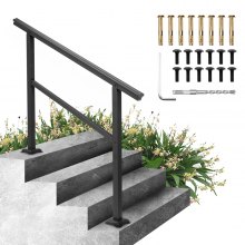 VEVOR Handrail Outdoor Stairs 47.6 X 35.2 Inch Outdoor Handrail Outdoor Stair Railing Adjustable from 0 to 30 Degrees Handrail for Stairs Outdoor Aluminum Black Stair Railing Fit 3-4 Steps