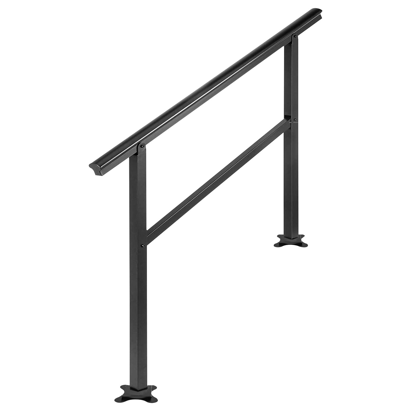 black VEVOR outdoor handrail with mounting bases and horizontal support bars.