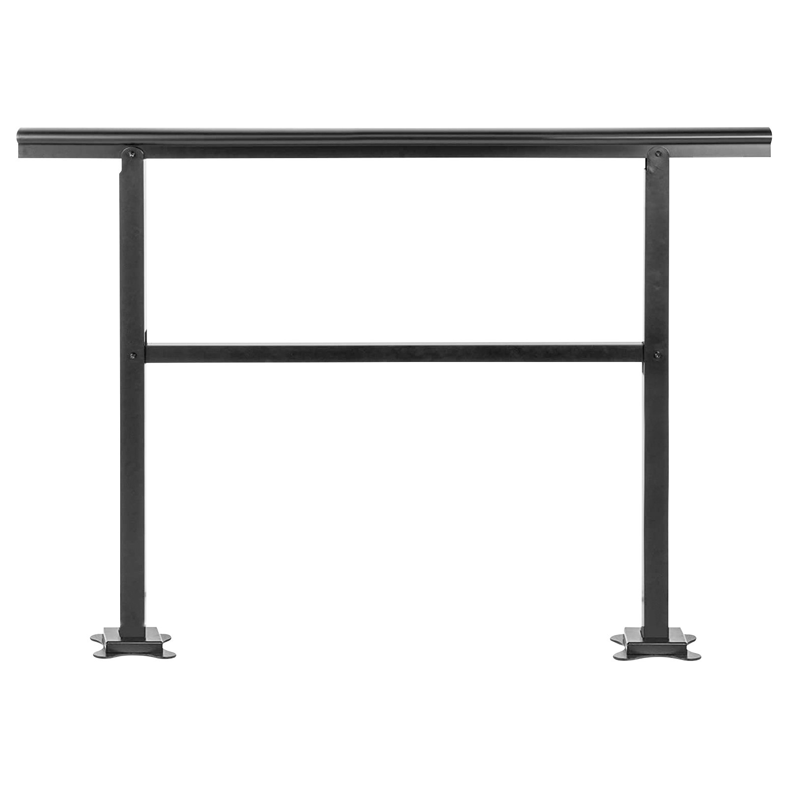 black VEVOR outdoor handrail with dual posts and sturdy mounting bases.