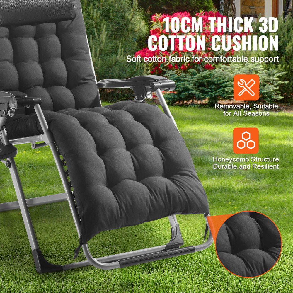 VEVOR Zero Gravity Chair, 645 mm Zero Gravity Recliner Lounge Chair for Indoor and Outdoor, Adjustable Anti Gravity Chair with Cushion, Headrest, Footrest, and Cupholder, 500 lbs, Black