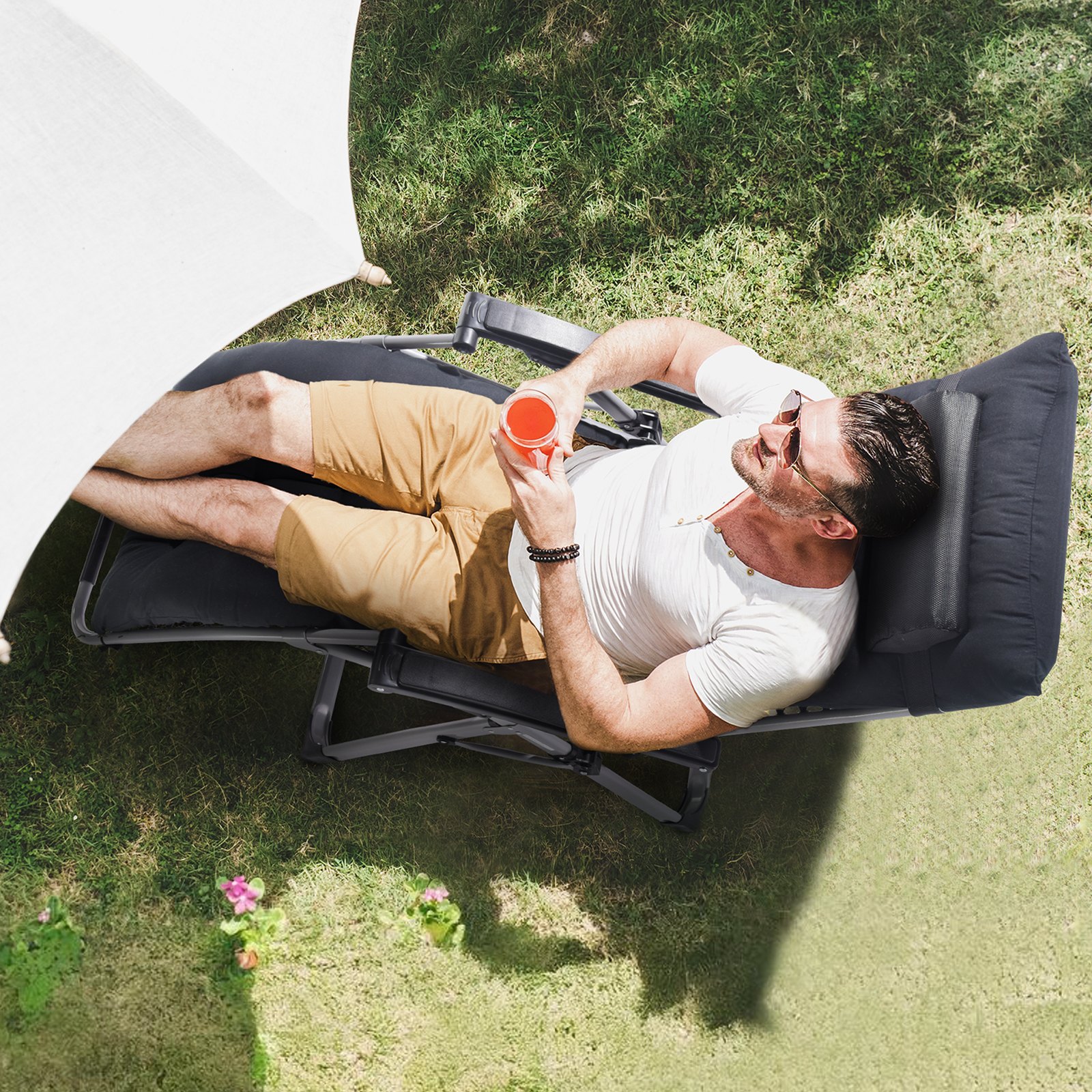 VEVOR Zero Gravity Chair, 645 mm Zero Gravity Recliner Lounge Chair for Indoor and Outdoor, Adjustable Anti Gravity Chair with Cushion, Headrest, Footrest, and Cupholder, 500 lbs, Black