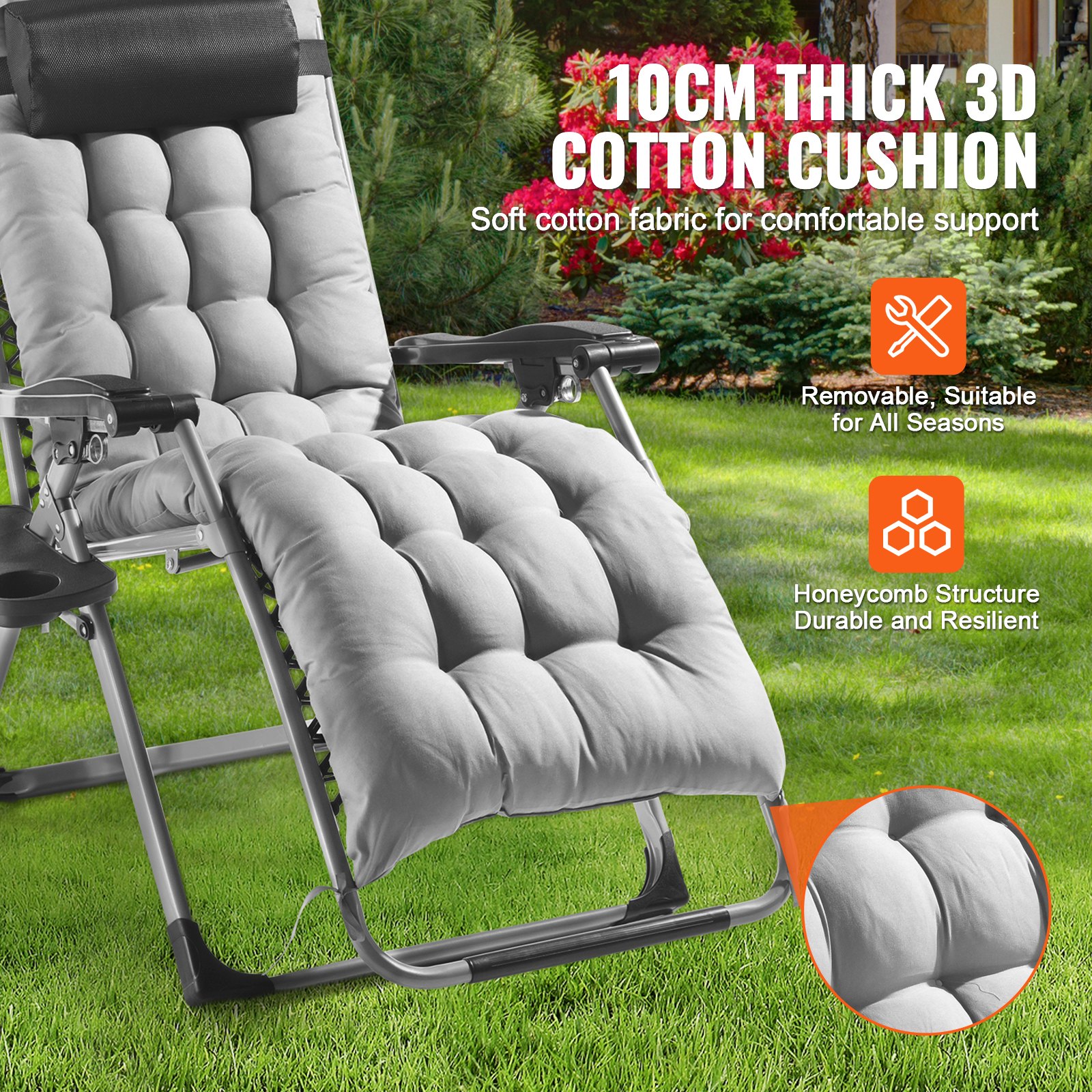 VEVOR Zero Gravity Chair, 645 mm Zero Gravity Recliner Lounge Chair for Indoor and Outdoor, Adjustable Anti Gravity Chair with Cushion, Headrest, Footrest, and Cupholder, 500 lbs, Gray