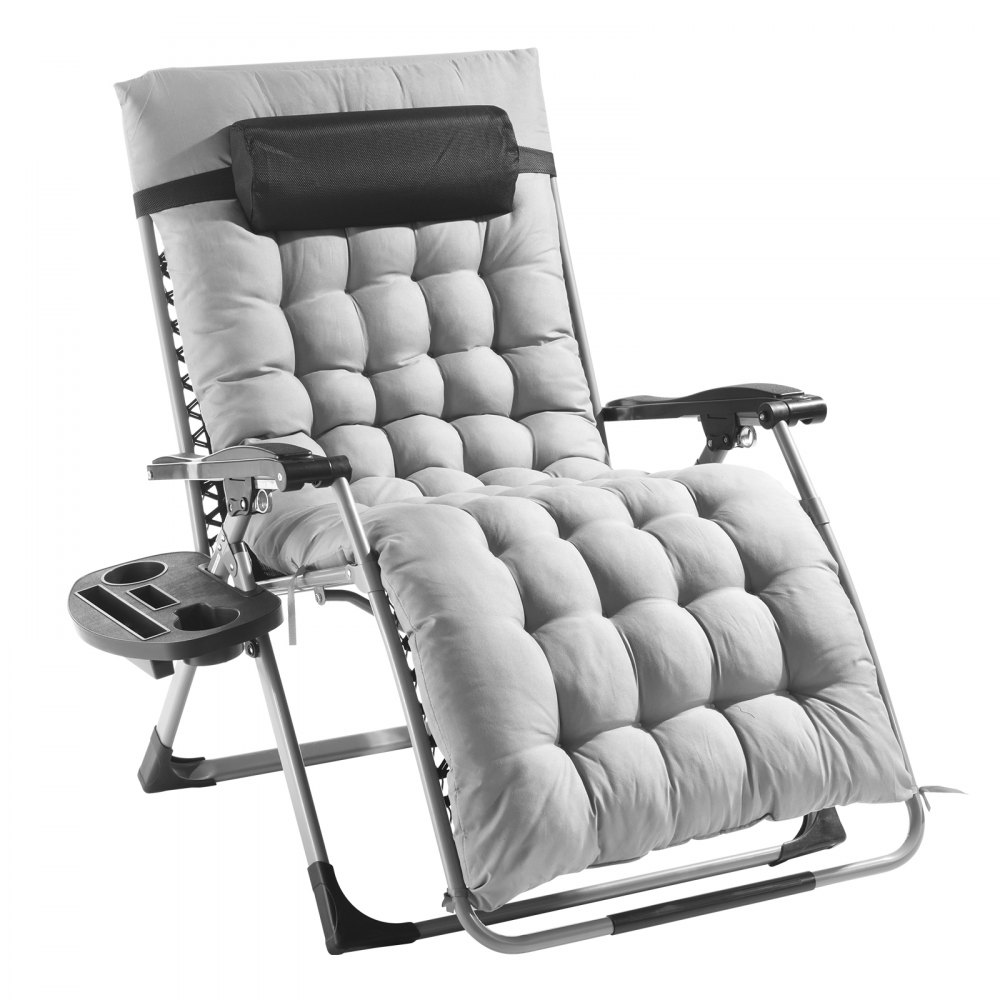 VEVOR Zero Gravity Chair, 825 mm Zero Gravity Recliner Lounge Chair for Indoor and Outdoor, Adjustable Anti Gravity Chair with Cushion, Headrest, Footrest, and Cupholder, 500 lbs, Gray