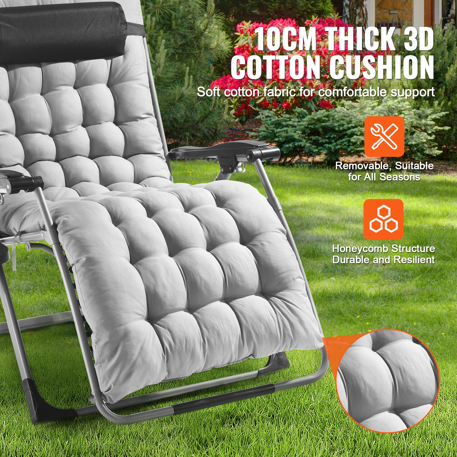 VEVOR Zero Gravity Chair, 825 mm Zero Gravity Recliner Lounge Chair for Indoor and Outdoor, Adjustable Anti Gravity Chair with Cushion, Headrest, Footrest, and Cupholder, 500 lbs, Gray