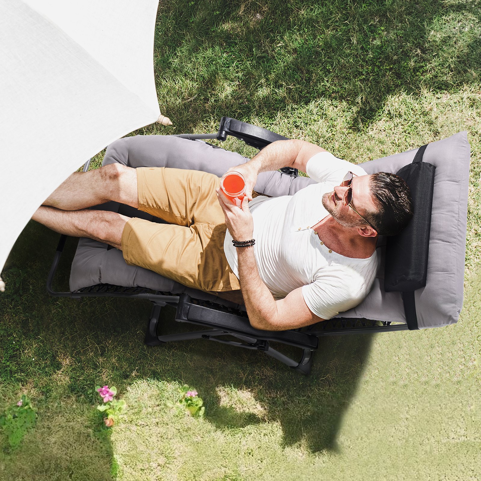 VEVOR Zero Gravity Chair, 825 mm Zero Gravity Recliner Lounge Chair for Indoor and Outdoor, Adjustable Anti Gravity Chair with Cushion, Headrest, Footrest, and Cupholder, 500 lbs, Gray