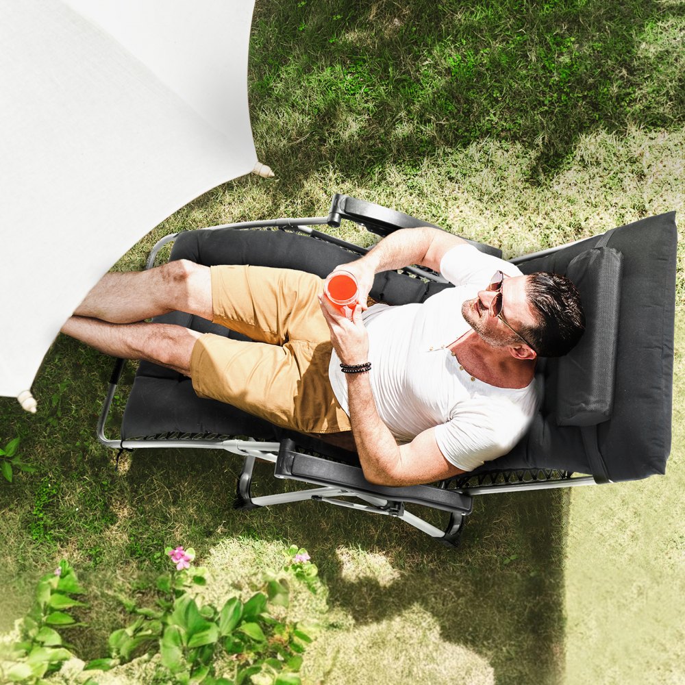 VEVOR Zero Gravity Chair, 825 mm Zero Gravity Recliner Lounge Chair for Indoor and Outdoor, Adjustable Anti Gravity Chair with Cushion, Headrest, Footrest, and Cupholder, 500 lbs, Black