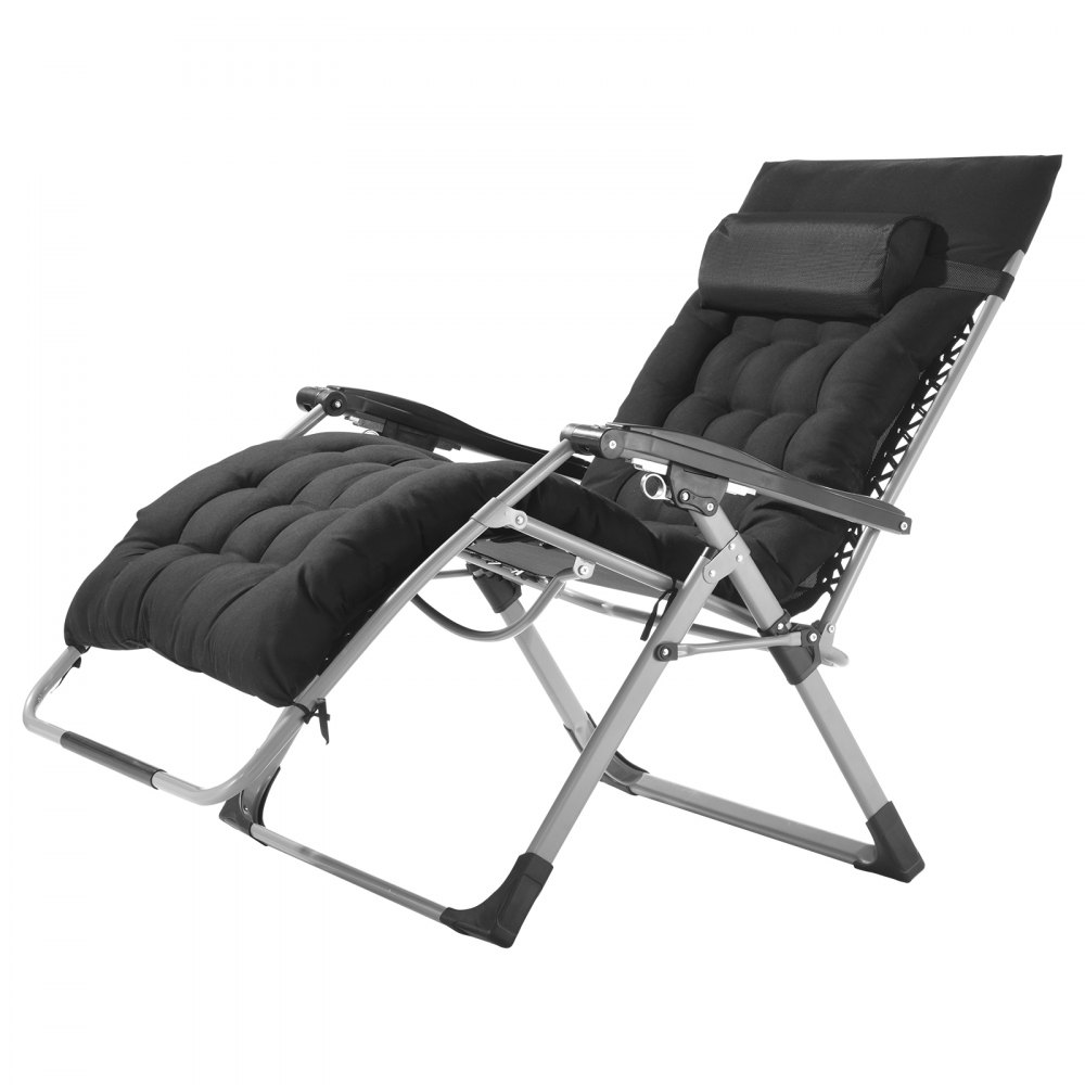 VEVOR Zero Gravity Chair, 825 mm Zero Gravity Recliner Lounge Chair for Indoor and Outdoor, Adjustable Anti Gravity Chair with Cushion, Headrest, Footrest, and Cupholder, 500 lbs, Black