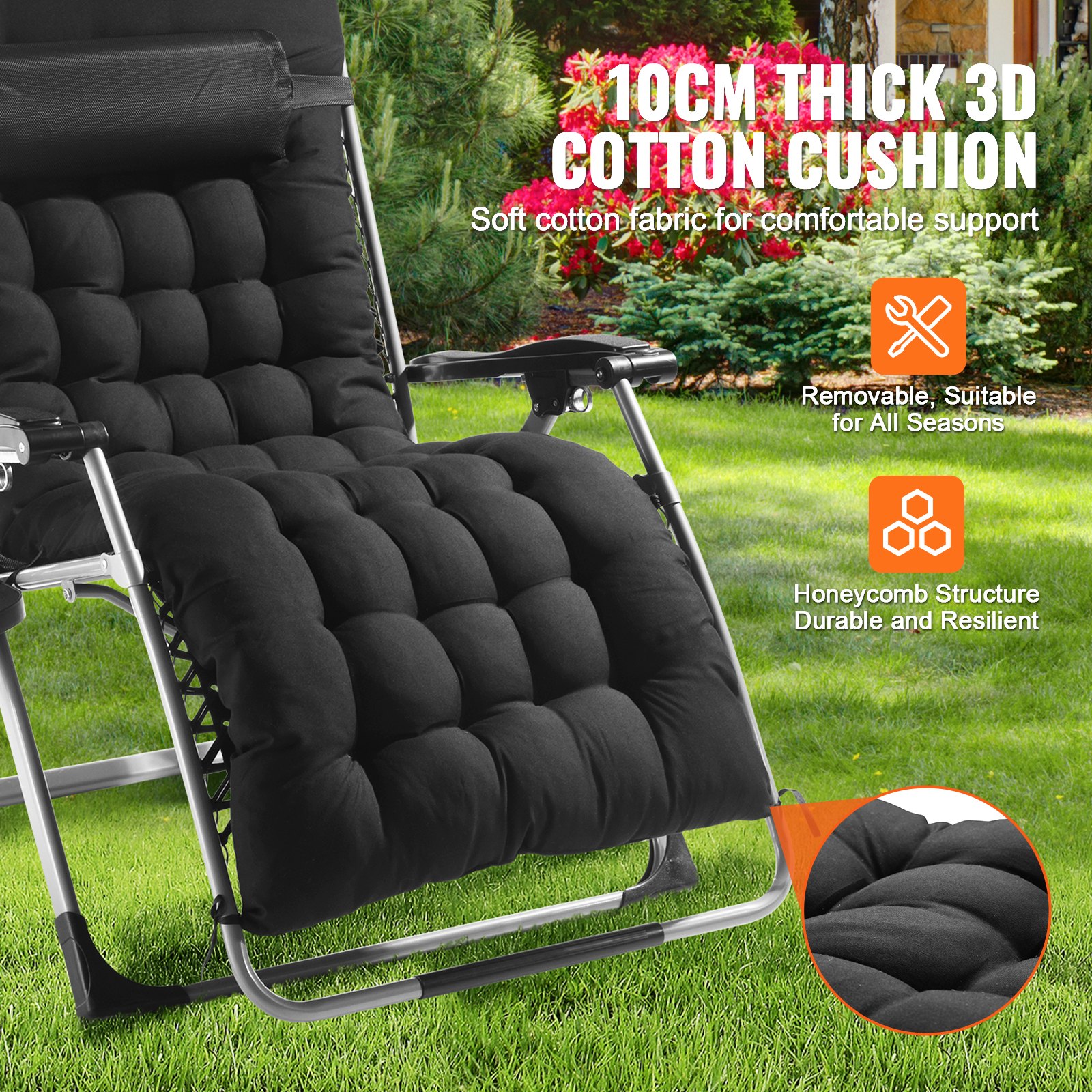 VEVOR Zero Gravity Chair, 825 mm Zero Gravity Recliner Lounge Chair for Indoor and Outdoor, Adjustable Anti Gravity Chair with Cushion, Headrest, Footrest, and Cupholder, 500 lbs, Black