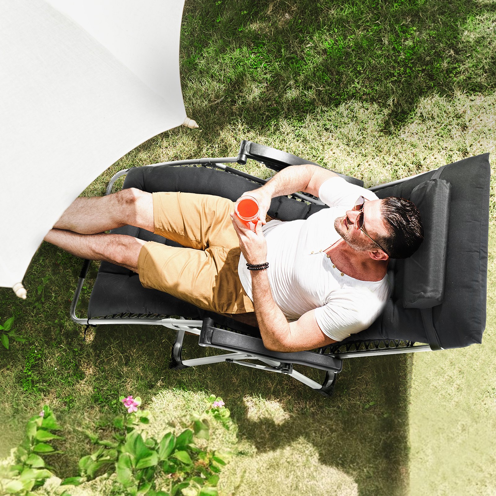 VEVOR Zero Gravity Chair, 825 mm Zero Gravity Recliner Lounge Chair for Indoor and Outdoor, Adjustable Anti Gravity Chair with Cushion, Headrest, Footrest, and Cupholder, 500 lbs, Black