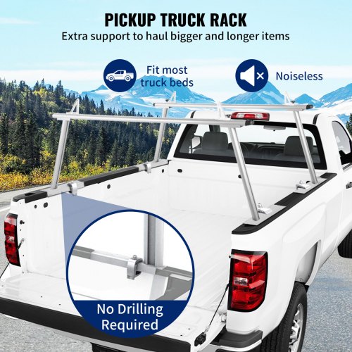 VEVOR Truck Rack Pickup Truck Bed Ladder Rack Adjustable w/ Ladder Stop Silver
