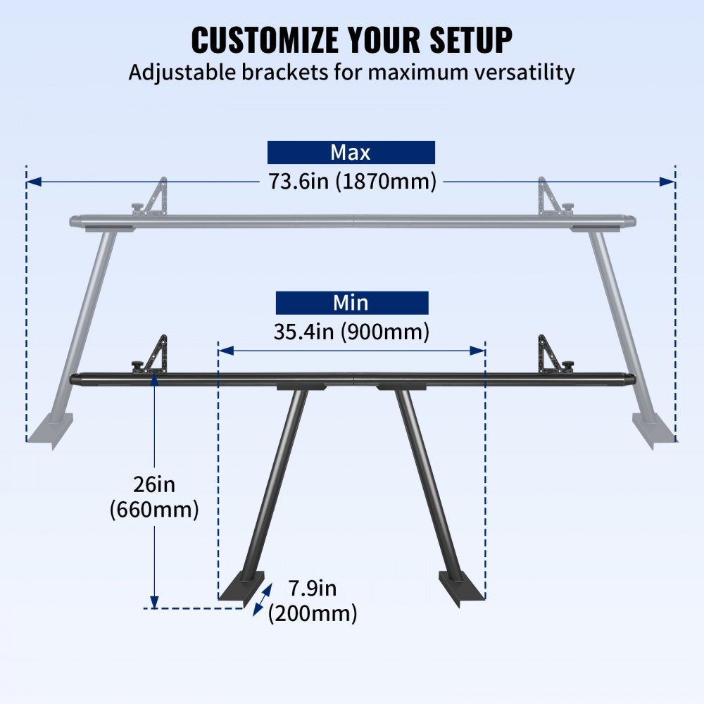 VEVOR Truck Rack Pickup Truck Bed Ladder Rack Adjustable w/ Ladder Stop Black