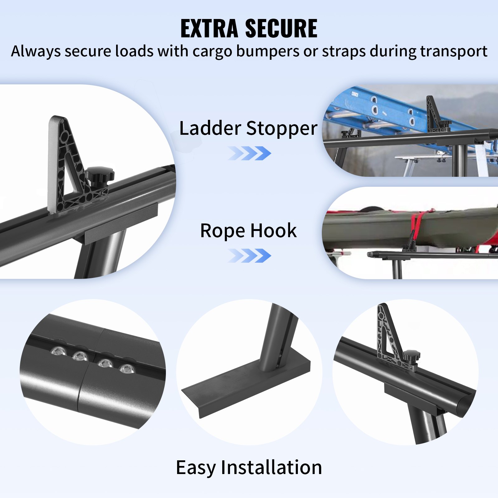 VEVOR Truck Rack Pickup Truck Bed Ladder Rack Adjustable w/ Ladder Stop Black