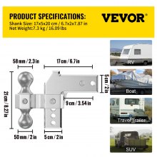 VEVOR Adjustable Trailer Hitch, Fits 2" Receiver, 4" Drop Ball Mount Hitch w/ Forged Aluminum Shank & Two Iron Balls, 12500 LBS Towing Capacity for Most Common Needs, Dual Locking Pins Included
