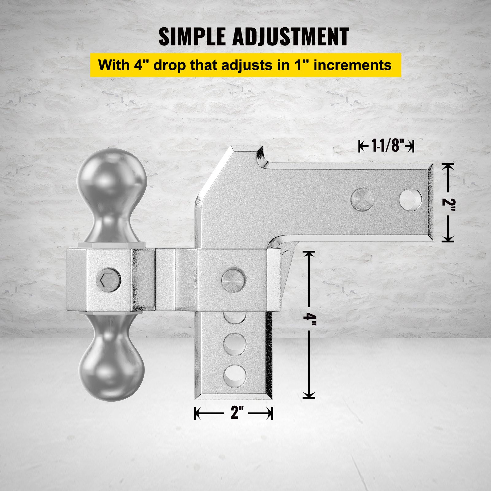 VEVOR Adjustable Trailer Hitch, Fits 2" Receiver, 4" Drop Ball Mount Hitch w/ Forged Aluminum Shank & Two Iron Balls, 12500 LBS Towing Capacity for Most Common Needs, Dual Locking Pins Included