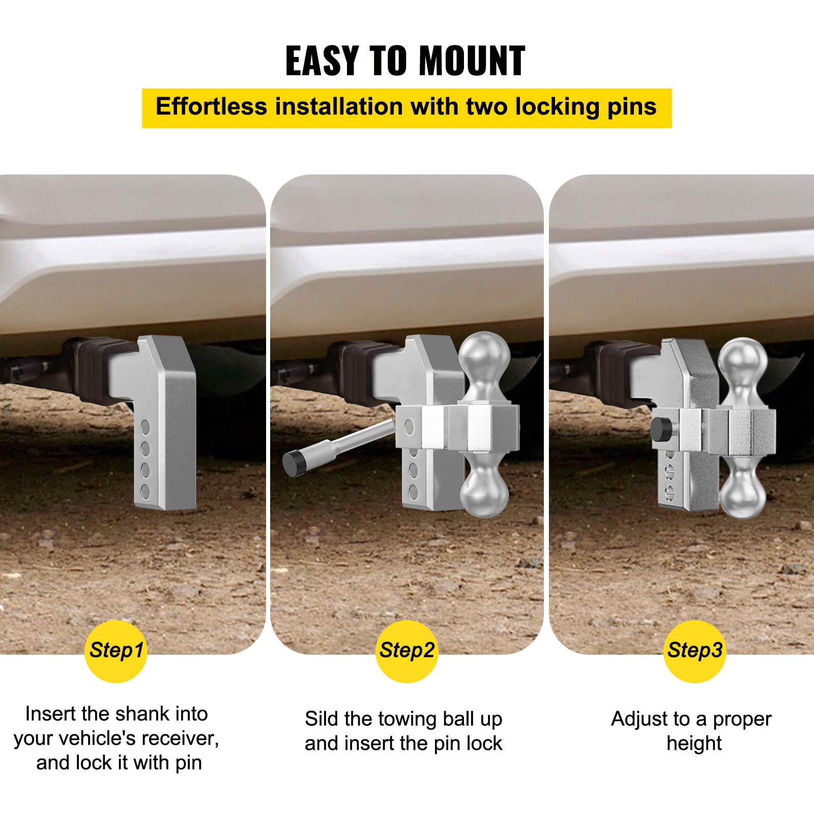 VEVOR Adjustable Trailer Hitch, Fits 2" Receiver, 4" Drop Ball Mount Hitch w/ Forged Aluminum Shank & Two Iron Balls, 12500 LBS Towing Capacity for Most Common Needs, Dual Locking Pins Included