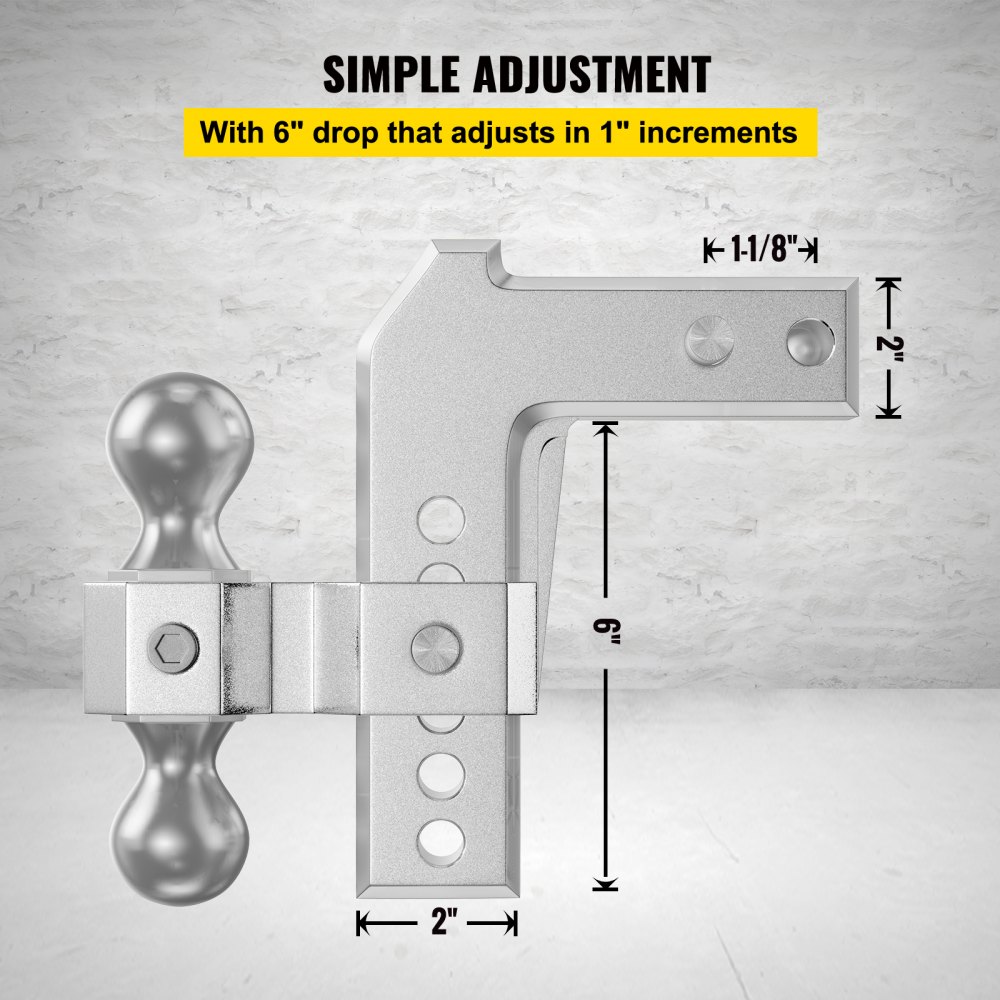 VEVOR Adjustable Trailer Hitch, Fits 2" Receiver, 6" Drop Ball Mount Hitch w/ Forged Aluminum Shank ＆ Two Iron Balls, 12500 LBS Towing Capacity for Most Common Needs, Dual Locking Pins Included