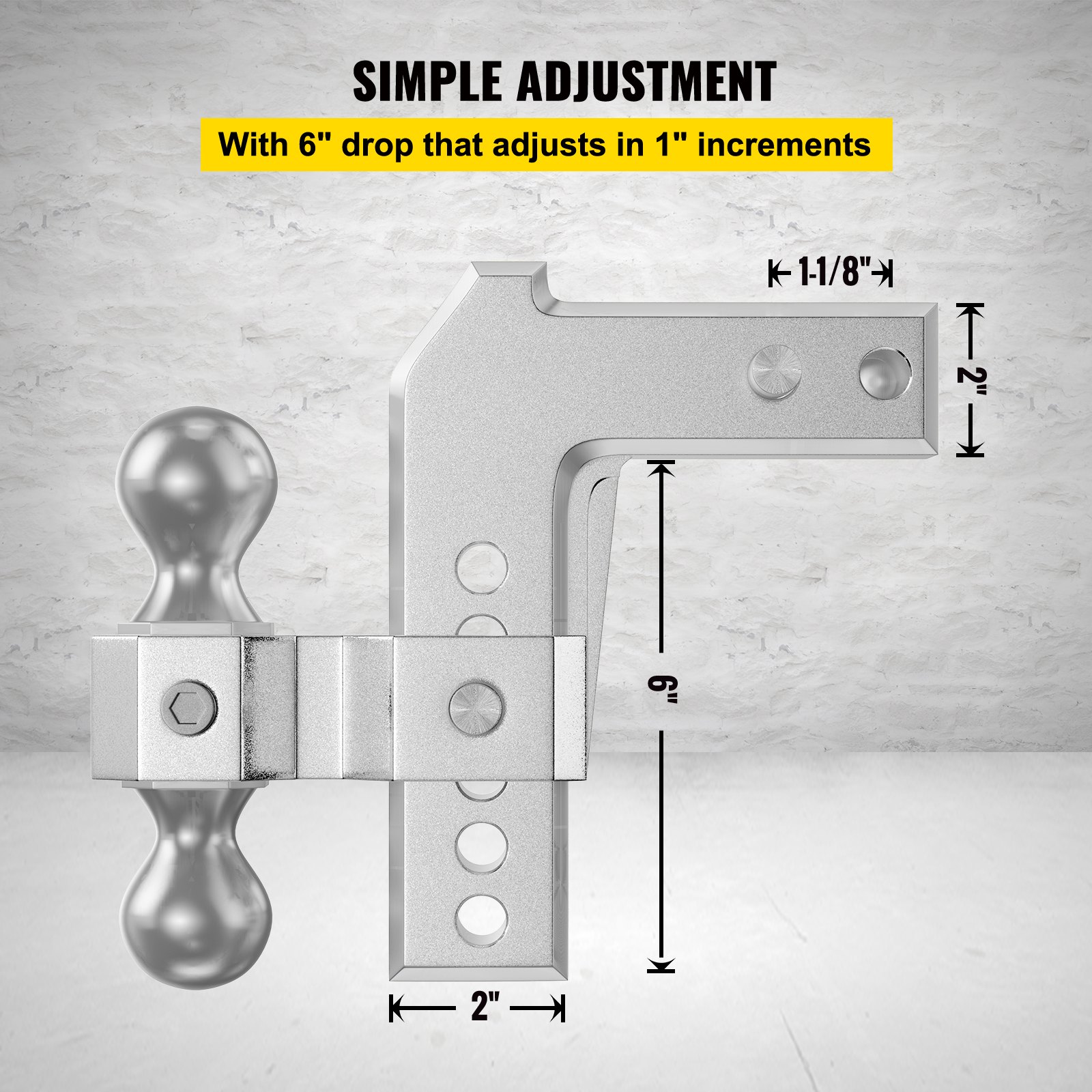 VEVOR Adjustable Trailer Hitch, Fits 2" Receiver, 6" Drop Ball Mount Hitch w/ Forged Aluminum Shank ＆ Two Iron Balls, 12500 LBS Towing Capacity for Most Common Needs, Dual Locking Pins Included