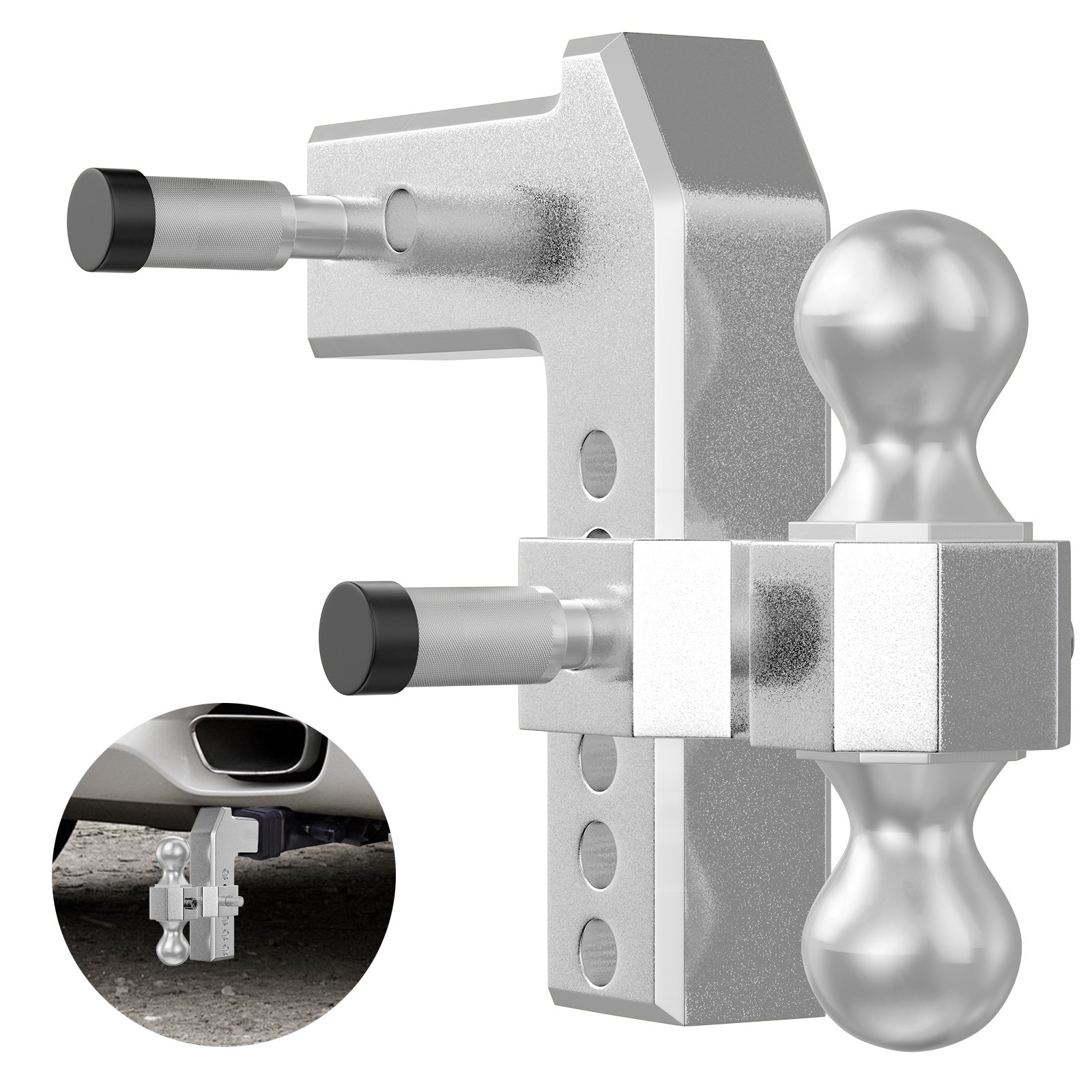 VEVOR Adjustable Trailer Hitch, Fits 2" Receiver, 6" Drop Ball Mount Hitch w/ Forged Aluminum Shank ＆ Two Iron Balls, 12500 LBS Towing Capacity for Most Common Needs, Dual Locking Pins Included