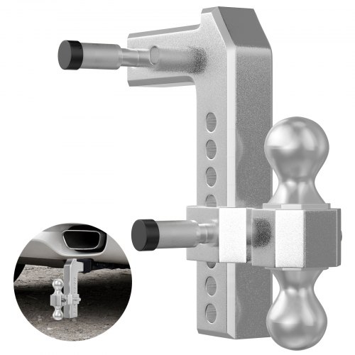 VEVOR Adjustable Trailer Hitch, Fits 2" Receiver, 8" Drop Ball Mount Hitch w/ Forged Aluminum Shank ＆ Two Iron Balls, 12500 LBS Towing Capacity for Most Common Needs, Dual Locking Pins Included