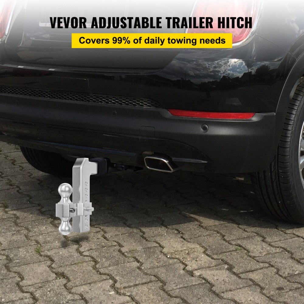 VEVOR Adjustable Trailer Hitch, Fits 2" Receiver, 8" Drop Ball Mount Hitch w/ Forged Aluminum Shank ＆ Two Iron Balls, 12500 LBS Towing Capacity for Most Common Needs, Dual Locking Pins Included