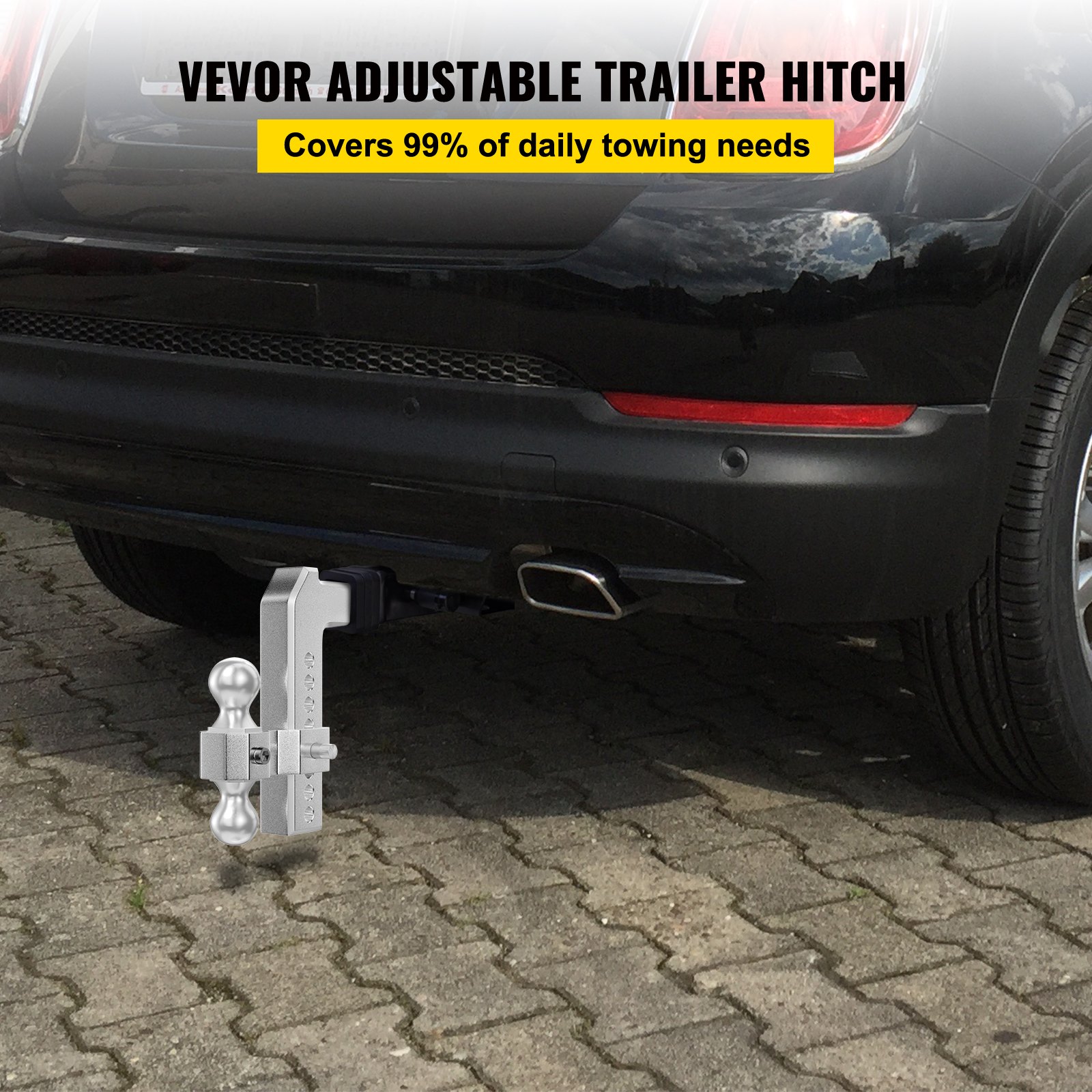 VEVOR Adjustable Trailer Hitch, Fits 2" Receiver, 8" Drop Ball Mount Hitch w/ Forged Aluminum Shank ＆ Two Iron Balls, 12500 LBS Towing Capacity for Most Common Needs, Dual Locking Pins Included