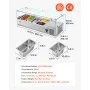 Unidad de preparación refrigerada de mostrador VEVOR, estación de preparación de condimentos de 26.4 cuartos de galón, certificación ETL, para barra de ensaladas de restaurantes comerciales, 160 W, con 3 bandejas de 1/3 y 2 de 1/4, descongelación automática, temperatura ajustable, protector contra estornudos de vidrio.