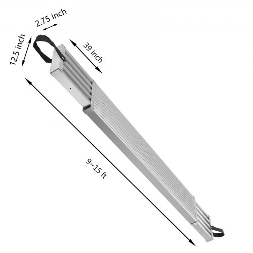 VEVOR Aluminum Work Plank, 9-15ft Telescoping Plank, 440lbs Capacity Aluminum Extension Plank, 12.5 inch Width, Aluminum Scaffolding Plank with Skid-Proof Platform Scaffold Ladder Accessory