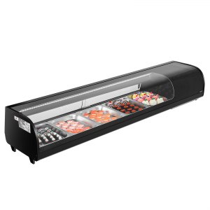 VEVOR Sushi Display Case Refrigerator, 2.9 Cu.ft Commercial Sushi Case, 5-Pan Countertop Showcase with Curved Glass, LED Lighting, and Digital Temperature Control, for Sushi-Bar, Restaurant, Store | VEVOR US