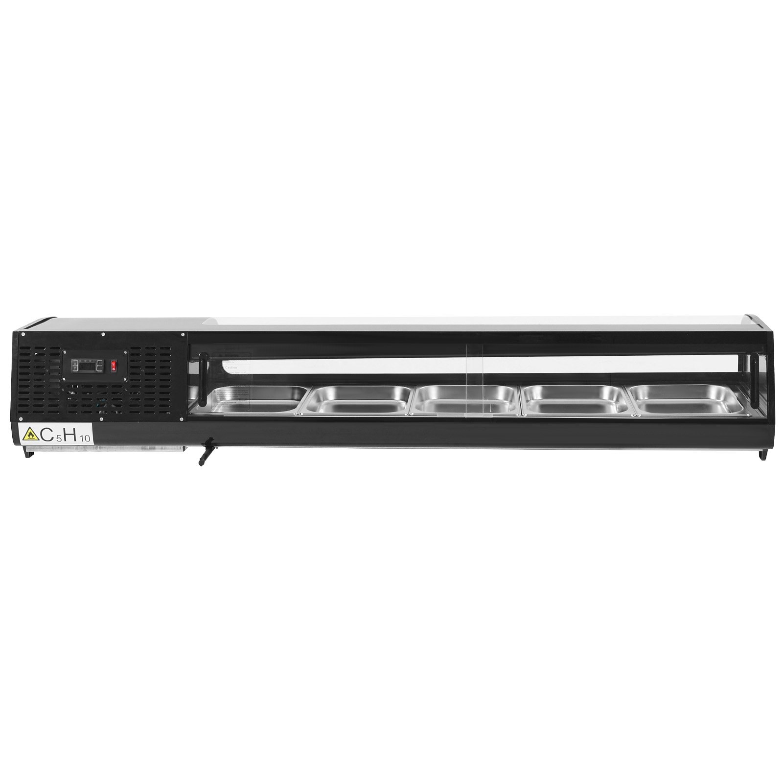 VEVOR Sushi Display Case Refrigerator, 2.9 Cu.ft Commercial Sushi Case, 5-Pan Countertop  Showcase with Curved Glass, LED Lighting, and Digital Temperature Control, for Sushi-Bar, Restaurant, Store
