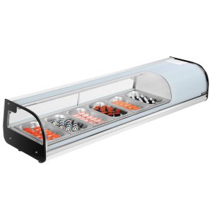 VEVOR Sushi Display Case Refrigerator, 2.2 Cu.ft Commercial Sushi Case, 6-Pan Countertop Showcase with Curved Glass, LED Lighting, and Digital Temperature Control, for Sushi-Bar, Restaurant, Store | VEVOR US
