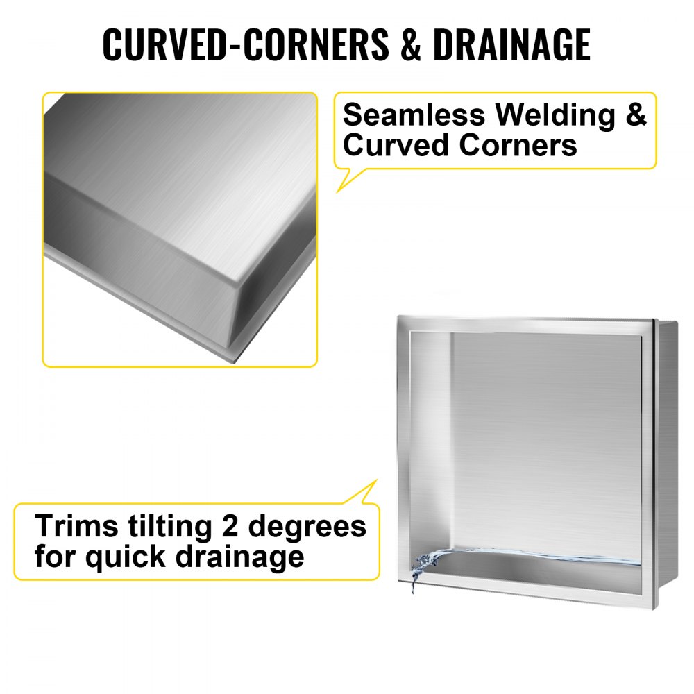 VEVOR Shower Niche Stainless Steel Shower Wall Niche Recessed 30.5x30.5x10.2 cm