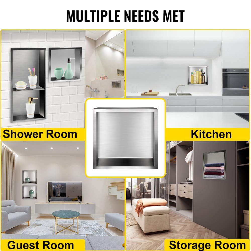 VEVOR Shower Niche Stainless Steel Shower Wall Niche Recessed 30.5x30.5x10.2 cm