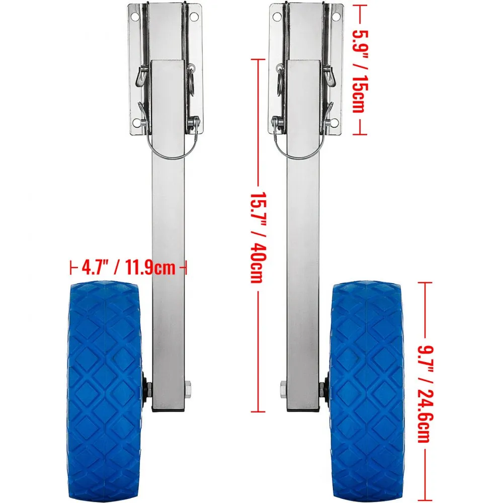 VEVOR boat transom launching wheel with dimensions in inches and centimeters shown.