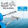 VEVOR boat transom launching wheel with quick release pins and blue tires by the sea.