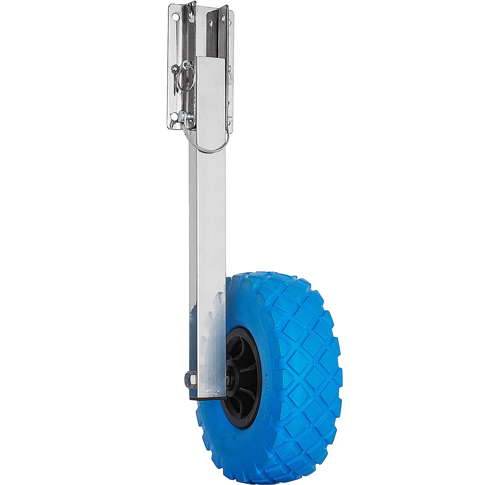 VEVOR boat transom launching wheel with blue rubber tire and metal bracket.