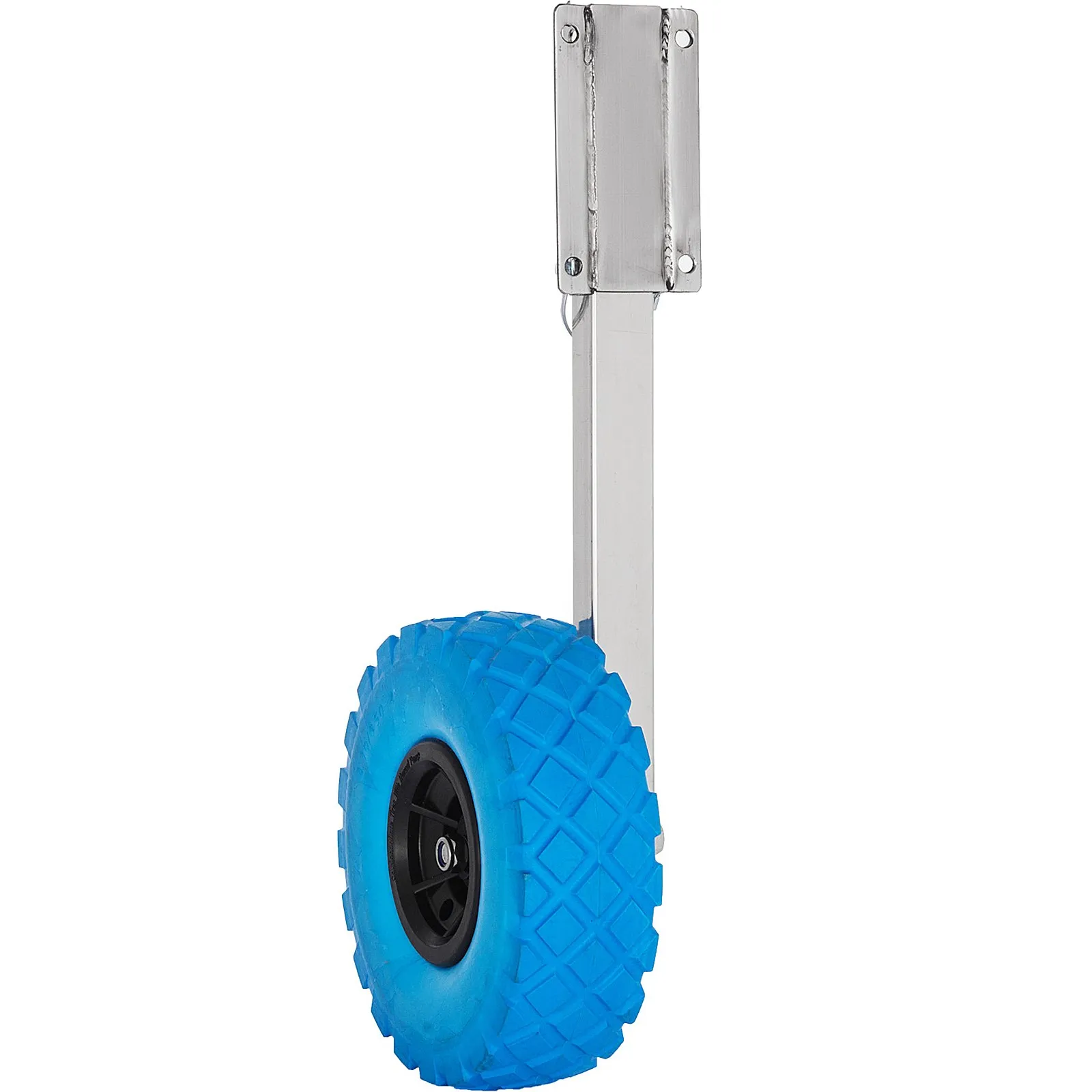 VEVOR boat transom launching wheel with blue tire and stainless steel bracket.