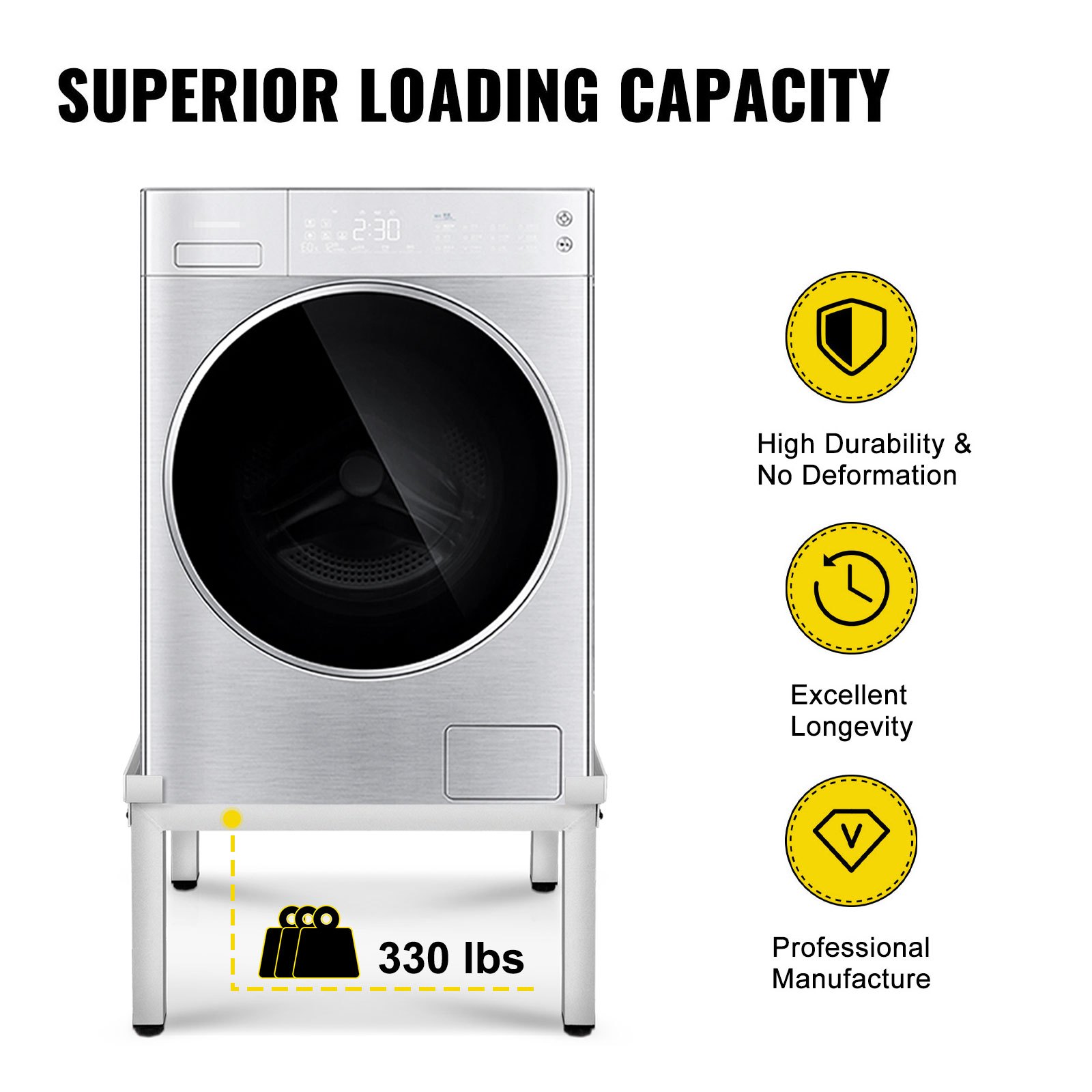 VEVOR Washing Machine Dryer Pedestal Stand Silver 38.3cm Non-slip Elderly Raiser